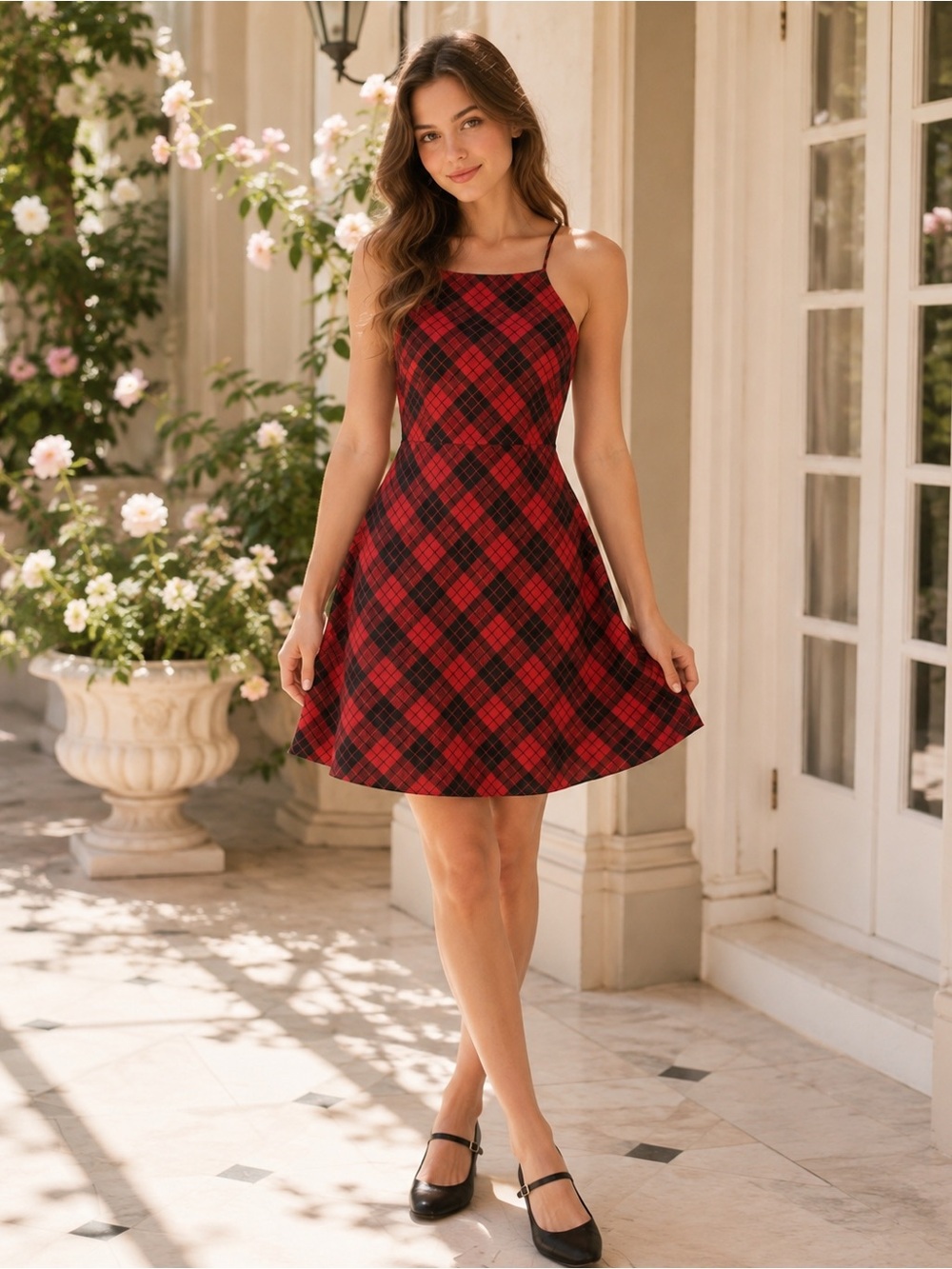 Polo Ralph Lauren Red Black Plaid Fit & Flare Dress Size 14 Preppy Coquette